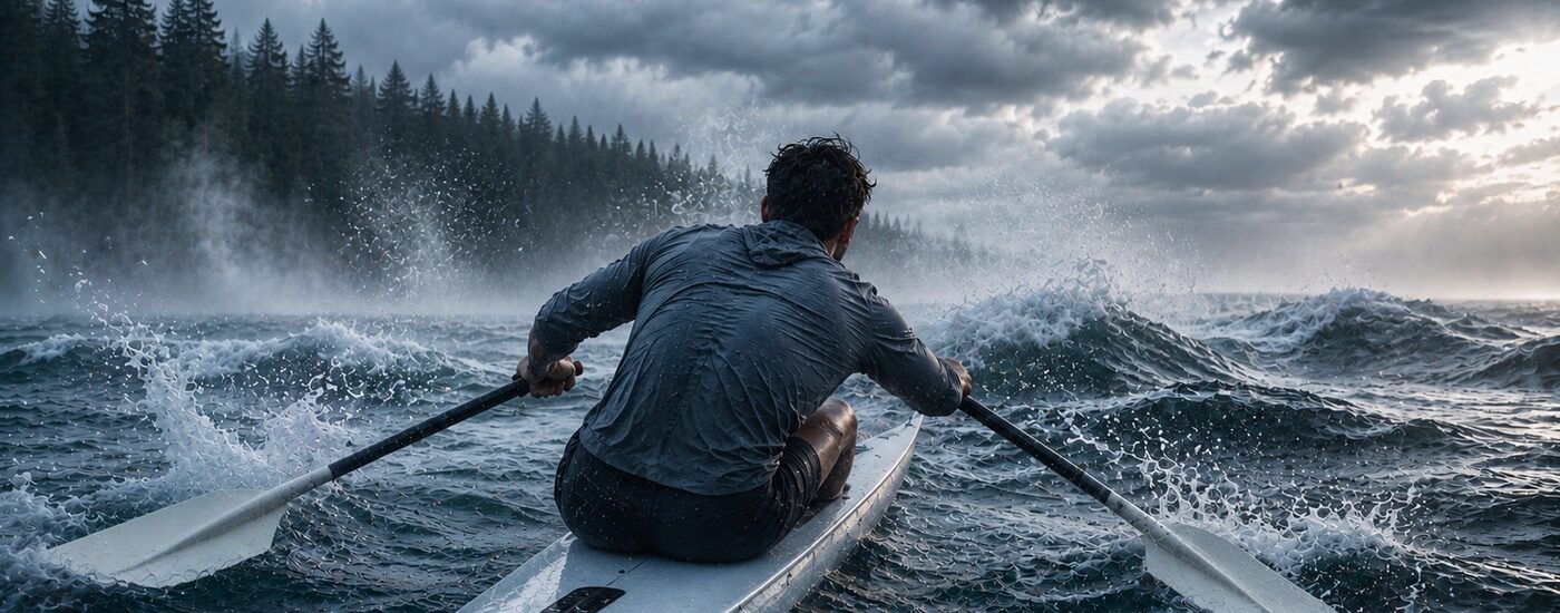 Photo p2 man in black jacket holding a stick in water